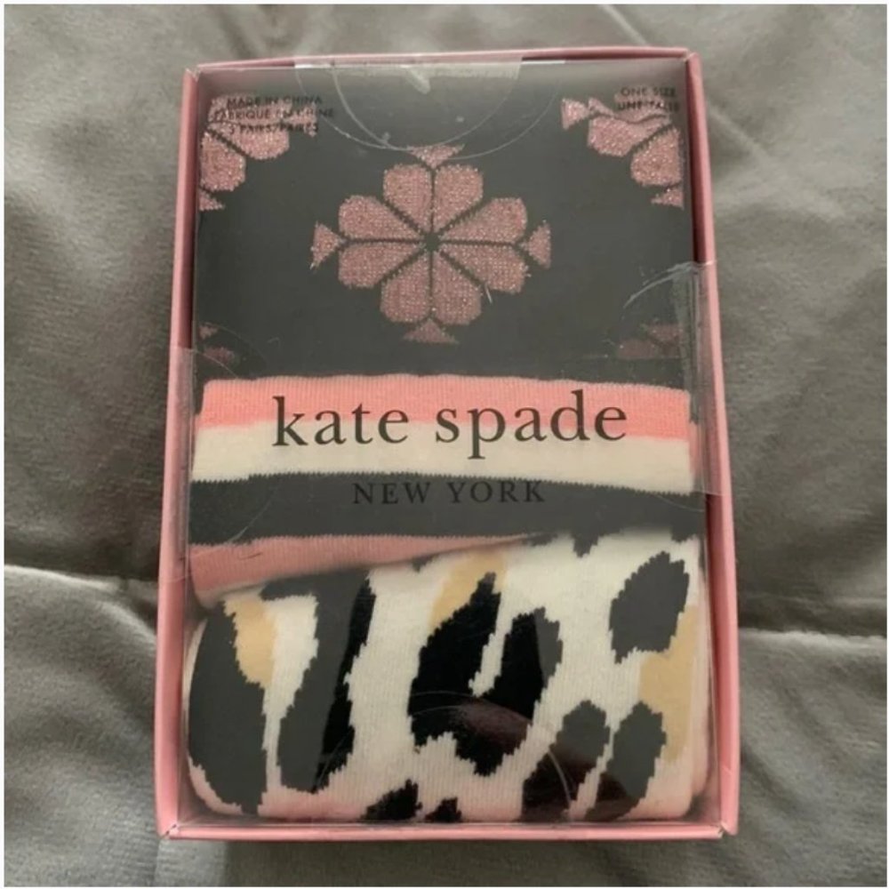kate spade Leopard Print Crew Socks pack of 3 nwt - Picture 5 of 6